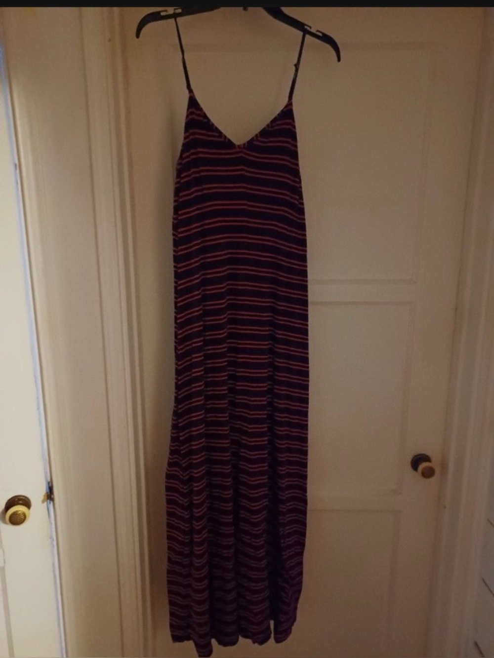 Striped Maxi Slip Dress in Burgundy and Dark Blue